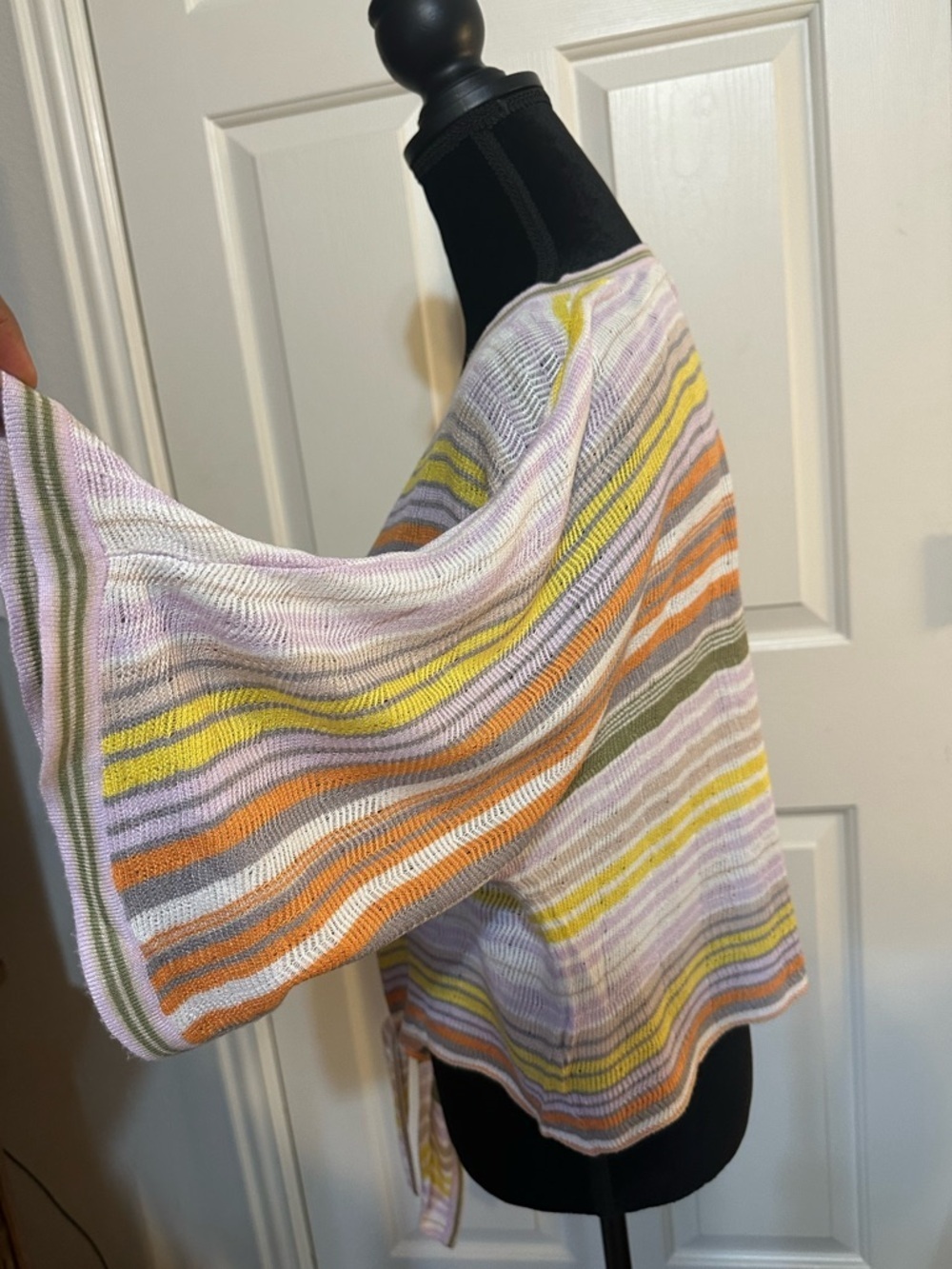 Wit & Wisdom Striped Lightweight Knit Tie Front Top Size Small Rayon V Neck - Picture 10 of 15